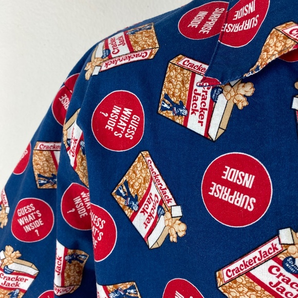 Vintage 2002 Cracker Jack Shirt Cotton Short Sleeve Button Front Mens Size Large - Picture 4 of 9